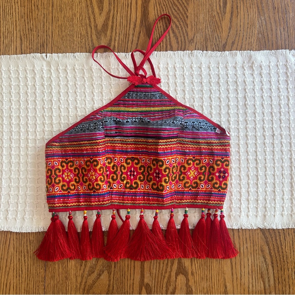 Hmong Colorful Halter Top with Tassels
